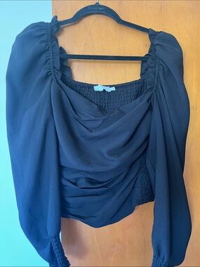 ASTR Black Ruched Square-Neck Top - Women